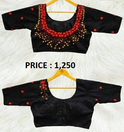 black blouse with red beads